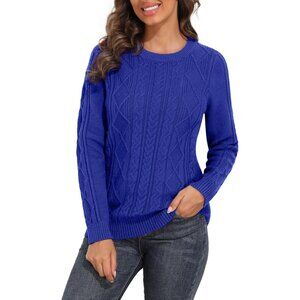 Womens Cable Knit Sweater Medium Blue Long Sleeve Casual Crewneck Pullover